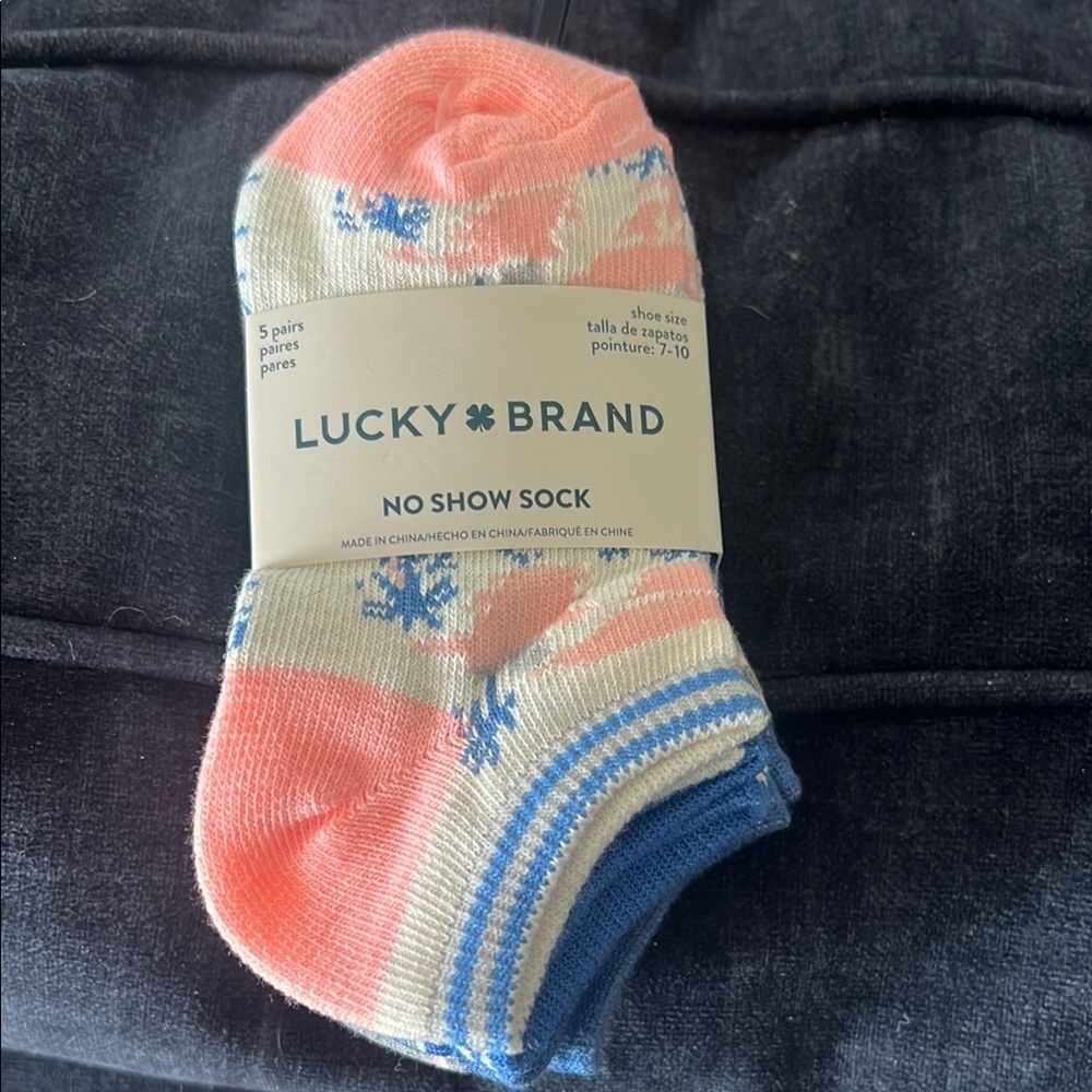5 pairs Lucky Brand Pink and Blue No Show Socks